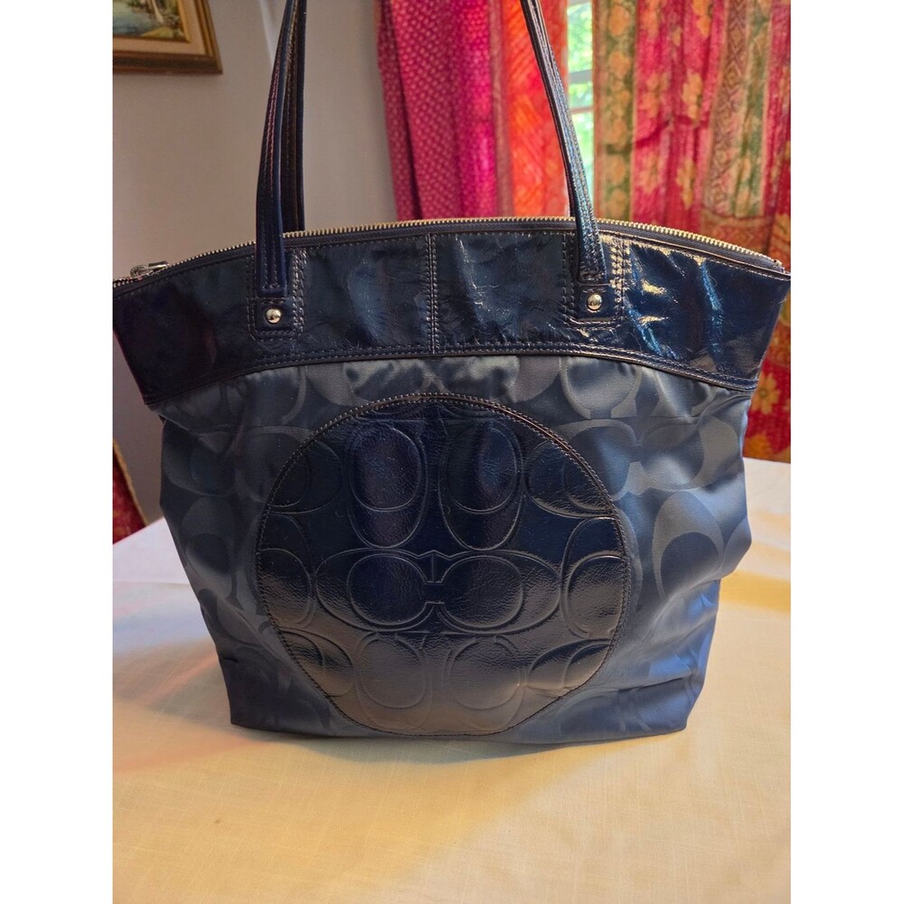 Coach Laura Nylon Signature Tote Bag In Navy